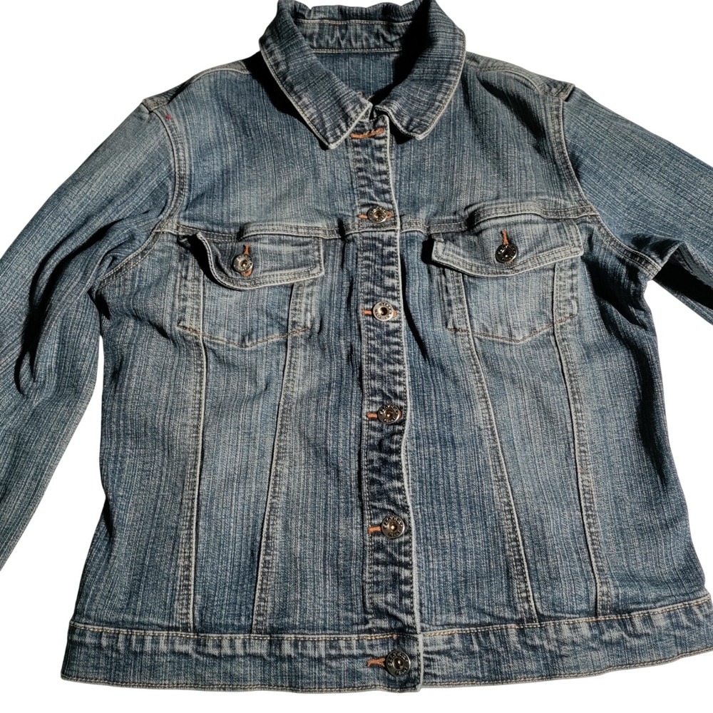 Silver Jeans Women's Jean Jacket Button Front Long Distressed Size L